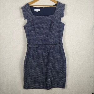 Kay Unger New York Navy Blue Tweed Dress Sleeveless Career Party